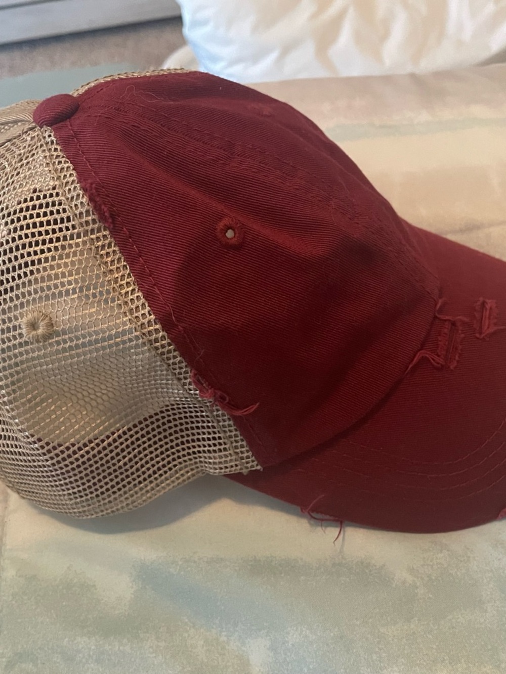 KBETHOS Distressed Burgundy and Tan Mesh Trucker Hat